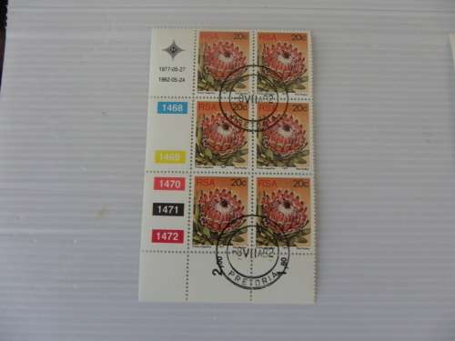 RSA 3rd Definitive Series (1977) - Proteas 20c CTO Cancelled Control Block Dated 1982-01-06