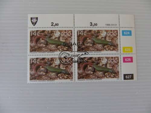 Venda 2nd Definitive Series (1986) -  Reptiles 14c CTO Cancelled Block (#624 Dated 1986--04-01