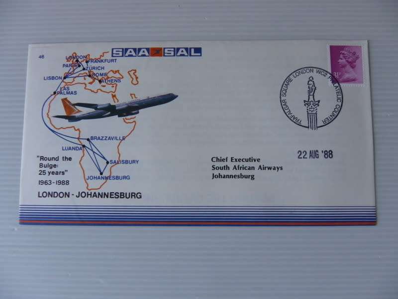 SAA #46 (1988) - London to JHB `Round the Bulge` Illustrated FDC