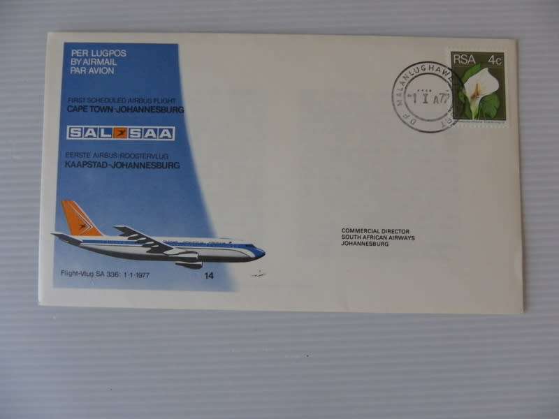 SAA #14 (1977) - 1st Airbus Flight Cape Town to JHB Illustrated FDC