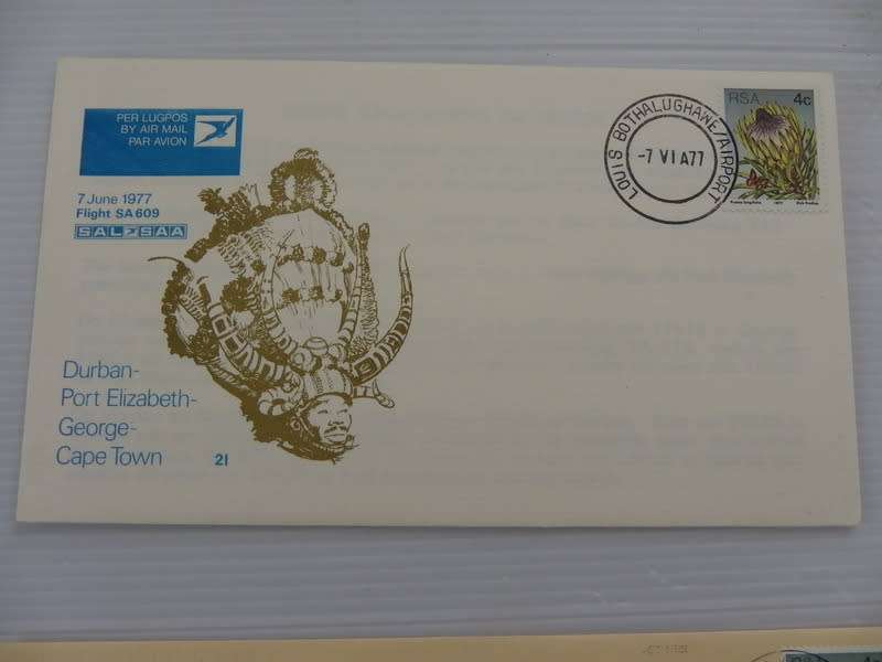 SAA #21 (1977) - Durban, PE, Cate Town Illustrated FDC