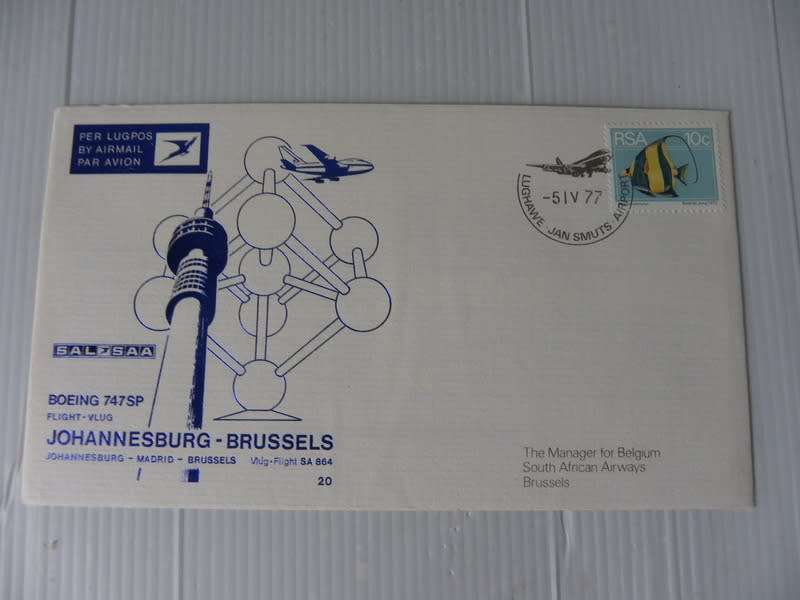 SAA #20 (1977) - JHB to Brussels Illustrated FDC