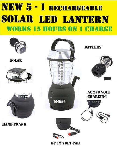 NEW SOLAR / HAND CRANK /AC/DC/RECHARGEABLE 5 IN 1 LED LANTERN  15 HOUR LIGHT R699.95