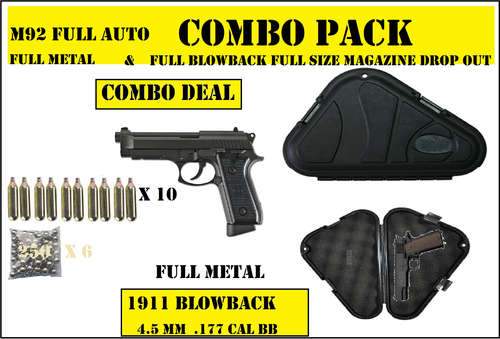 COMBO PACK M92  FULL METAL  FULL AUTO AND SEMI AUTO CO2 BLOWBACK PISTOL 4.5MM R3699.95