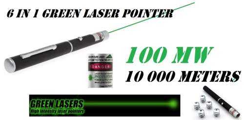 GREEN LASER POINTER -HIGH POWERED 100 MW  6 IN ONE