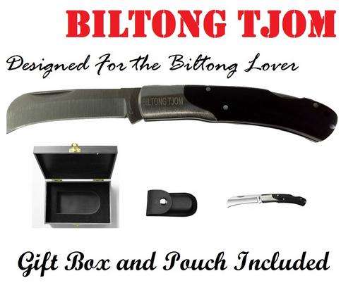 BILTONG TJOM IN GIFTBOX WITH A LEATHER POUCH - DESIGNED FOR BILTONG LOVERS R649.95