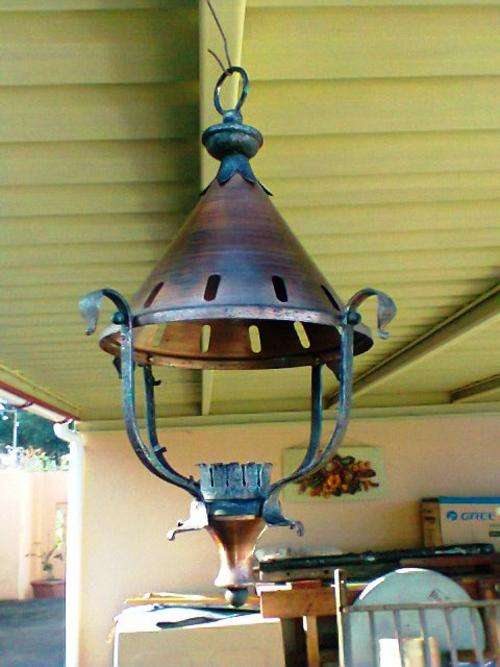 A OLD Vintage CEILING LIGHT in Copper & Rought Iron in good condition.