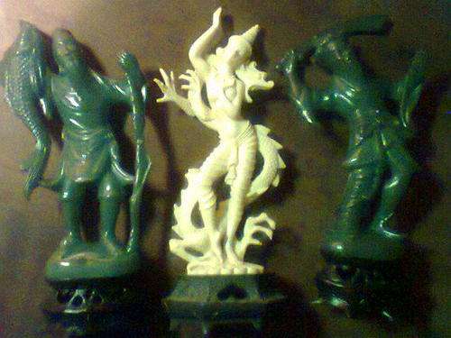3 x Orental Figurines ,Fisher man , Sammeria Warrior , Dragon Lady.