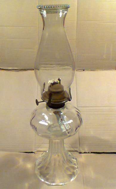 Old Vintage Glass Kerosene Lamp complete with Glass Funnel/ Flu in good working condition