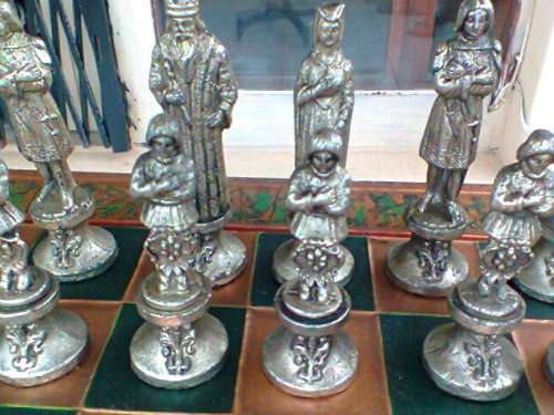 For the Collector. A Very Old Copper Board from Greece with full Metal Chess Men on a metal Plinth.