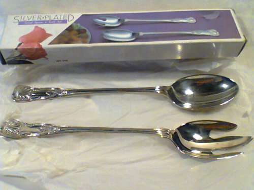 Silver Plated Salad Serving Set, Spoon and Fork in original box is good s/hand not used condition.