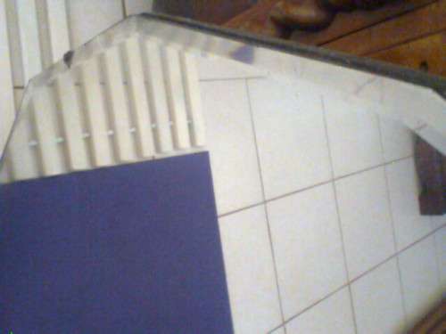 1920's, Large 16 sided Beveled Dressing Table Mirror hooks & a chain + wooden back base, Size: 90cm