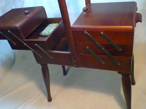 A Vintage" Blakley & Hope (Pty) Ltd " Durban, Fold out Sewing Basket on 4 legs.In good condition.