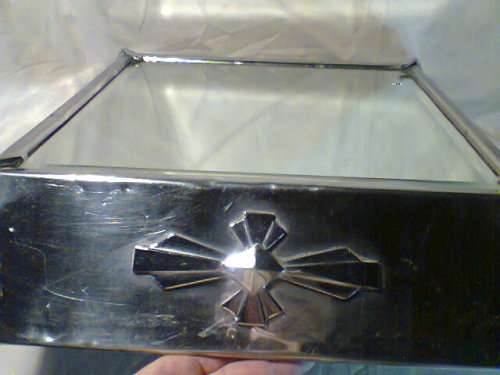 Old Vintage Plated, Beveled Mirrored CAKE Stand with Motif on sides,ideal for functions eg: Weddings