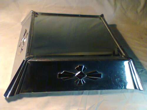 Old Vintage Plated, Beveled Mirrored CAKE Stand with Motif on sides,ideal for functions eg: Weddings