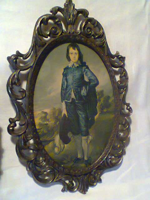 Awesome 2 Pewter Frames, Boy Blue with convexed Glass+3 Victorian Ladies silk cloth slightly damaged