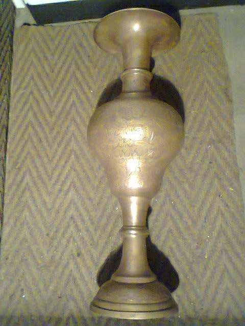 A Large Indian Brass Ornamental Vase's with designs.In good used condition and Size: 460mm Tall
