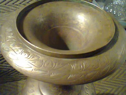 A Large Indian Brass Ornamental Vase's with designs.In good used condition and Size: 460mm Tall