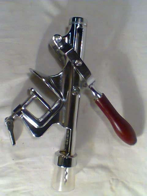 A Vintage Chrome Wine cork bottle screw opener Table mount,extracts very fast smooth easy operation