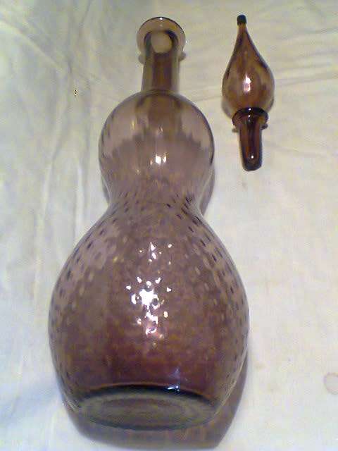 2 Vintage Purple Collectible Glass Items. A Vase & Large condiment Bottle Bulbous shape.