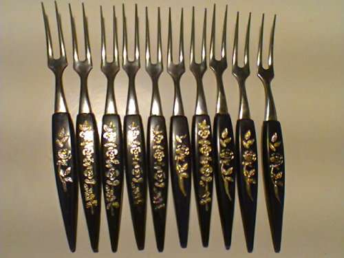 Old EPNS.10 S/Forks,Gravy Boat & drip tray/serving dish,Glass inner butter dish.In used s/hand order