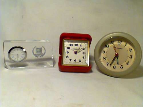 3 motif Clocks, UASA  Nelson Mandela Quotation, working,Alarm & Travel Clocks S/hand used condition.