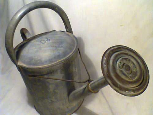 A Old Vintage 2 Gallon Galvanised Watering Can with Rose.Ideal for display.Sold as used second hand.