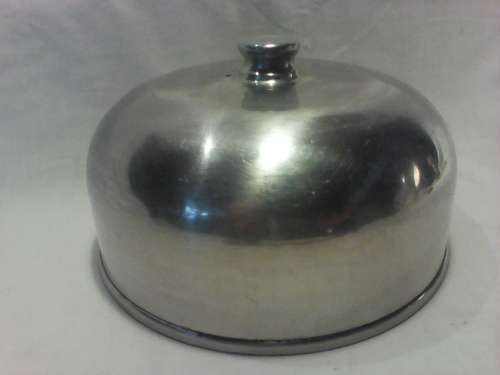 A +- 1960's round S/S Dome is 200mm Wide x 115mm High.It has Round Knob & well used over the years