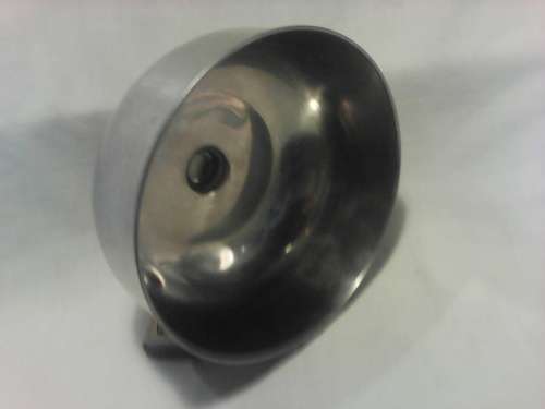 A +- 1960's round S/S Dome is 200mm Wide x 115mm High.It has Round Knob & well used over the years