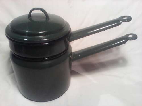 Green Enamel made in Poland.Large & Heavy/Solid Double Boiler,Excellent condition for every day use