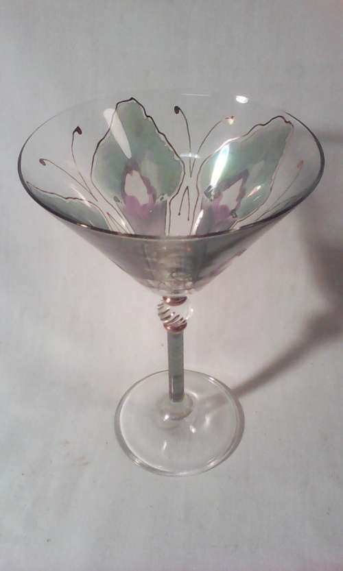 A Box with 6 "Butterfly" Martini cocktail/Champagne Exquisite Glasses.Dated Janl 9/99.In good order