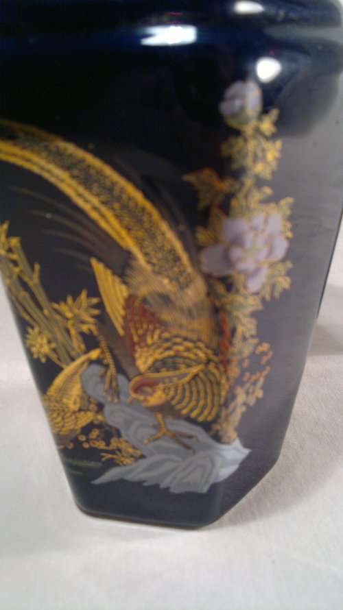 Wow 2 x Cobalt Blue Items. One with Makers Stamp.A Gold Gilt with Peacocks. All in good used Order