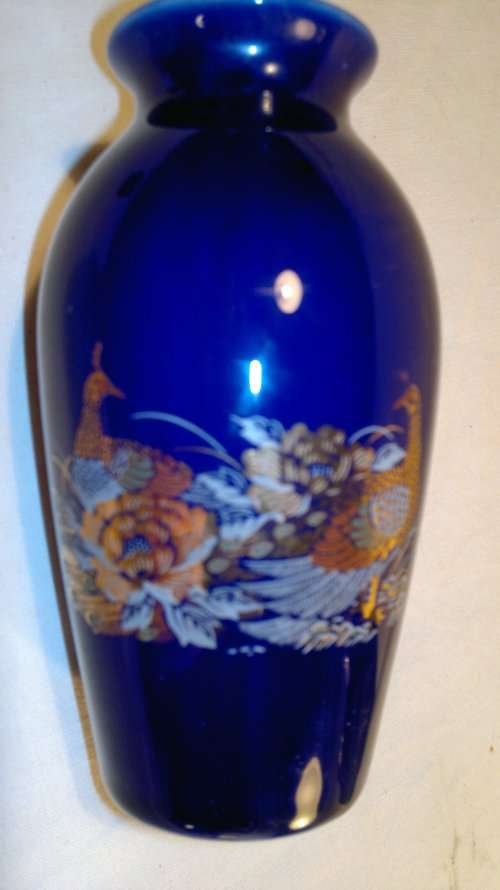 Wow 2 x Cobalt Blue Items. One with Makers Stamp.A Gold Gilt with Peacocks. All in good used Order