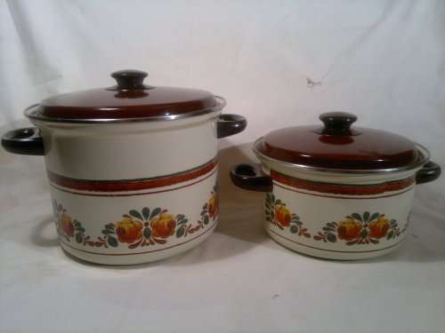2 Pots. 1 very Large Brown Enamel heavy base Cooking + 1 Medium Pots. A Gift that was seldom used.