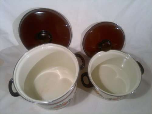 2 Pots. 1 very Large Brown Enamel heavy base Cooking + 1 Medium Pots. A Gift that was seldom used.