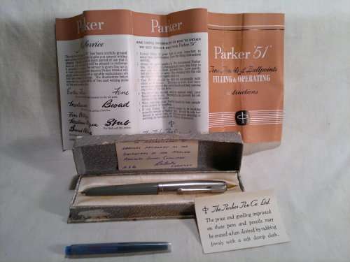 Presented 10-03-1960 a "PARKER" Fountain Pen, By the Chairman of  Margate Advisory School Committee.