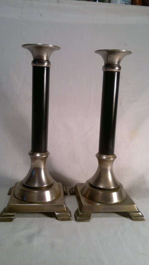 For that special event. 2 Old Vintage Black & silver candlesticks in good used condition