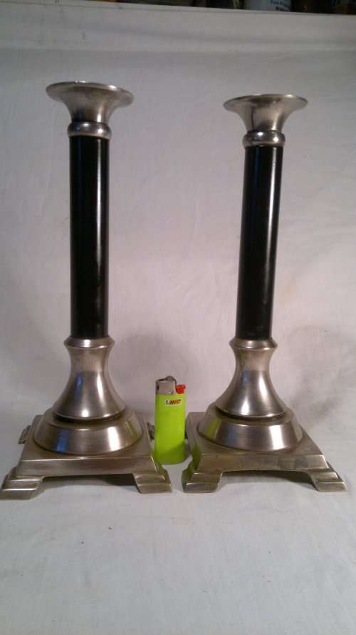 For that special event. 2 Old Vintage Black & silver candlesticks in good used condition