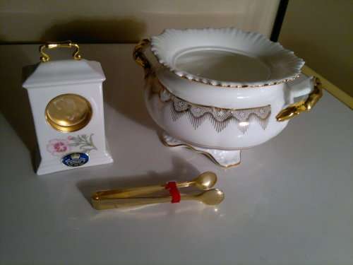 Collectible Vintage Aynsley Items & a Gold color sugar tongs.All in good used second hand condition