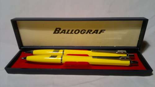 Collectible + - 1960's"Ballograf" Yellow Set.Both writing the ball pen & pencil set in original box.