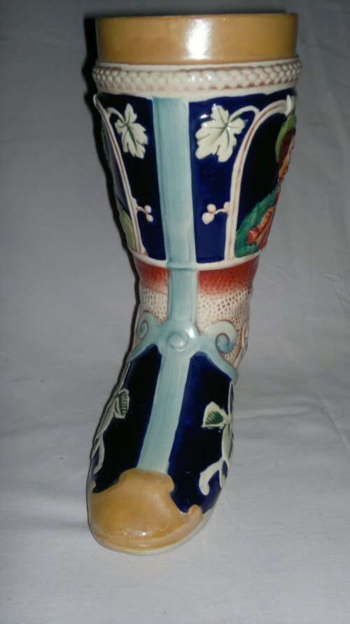 2 x Man Cave collectible's.A West German ceramic Grez boot Stein, 2 Liter Foot long boot Beer glass.