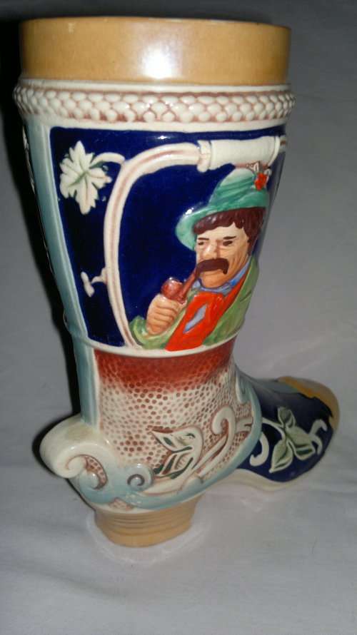 2 x Man Cave collectible's.A West German ceramic Grez boot Stein, 2 Liter Foot long boot Beer glass.
