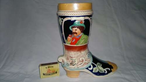 2 x Man Cave collectible's.A West German ceramic Grez boot Stein, 2 Liter Foot long boot Beer glass.