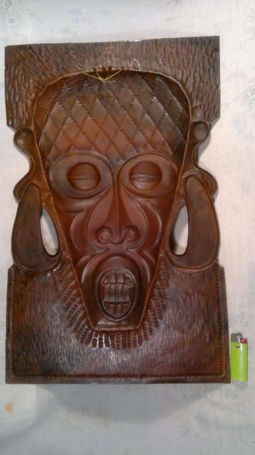 Scarce African Ceremonial Triditional Solid Copper Baule Mask + Triditional Bukan chopper.