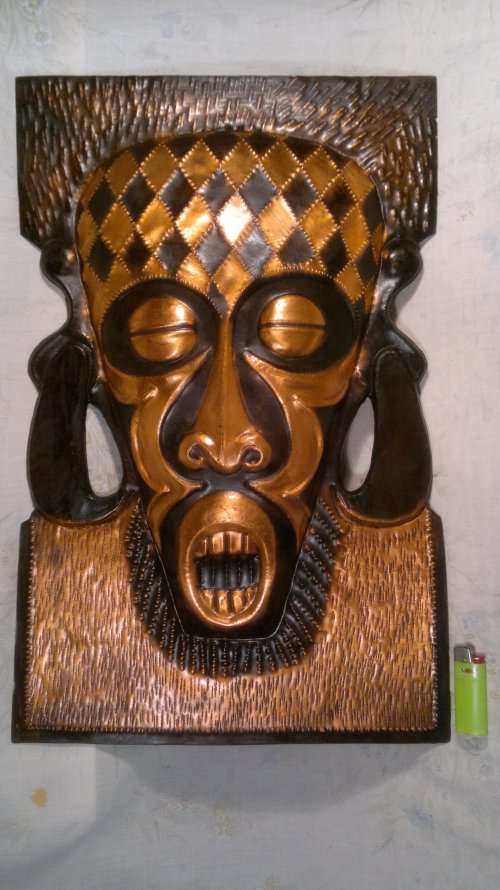 Scarce African Ceremonial Triditional Solid Copper Baule Mask + Triditional Bukan chopper.