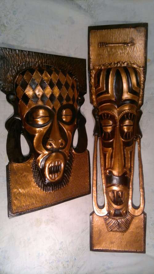 Scarce African Ceremonial Triditional Solid Copper Baule Mask + Triditional Bukan chopper.