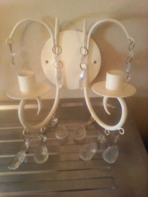 Dressing swivel Butterfly Mirror 2 Vintage Wall mount & 2 standing steel Candlesticks with droplets.