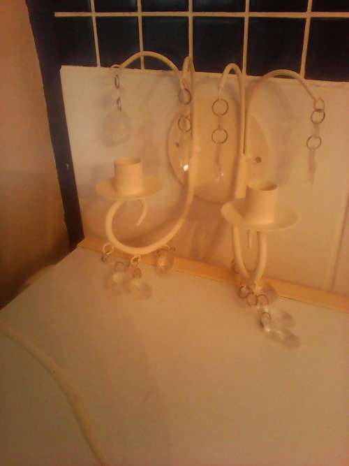 Dressing swivel Butterfly Mirror 2 Vintage Wall mount & 2 standing steel Candlesticks with droplets.