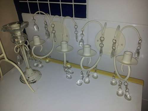 Dressing swivel Butterfly Mirror 2 Vintage Wall mount & 2 standing steel Candlesticks with droplets.