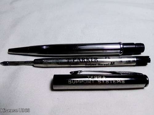 A Vintage " Parker " Twist action reed finish Stainless Steel black ink Ball Point Pen.